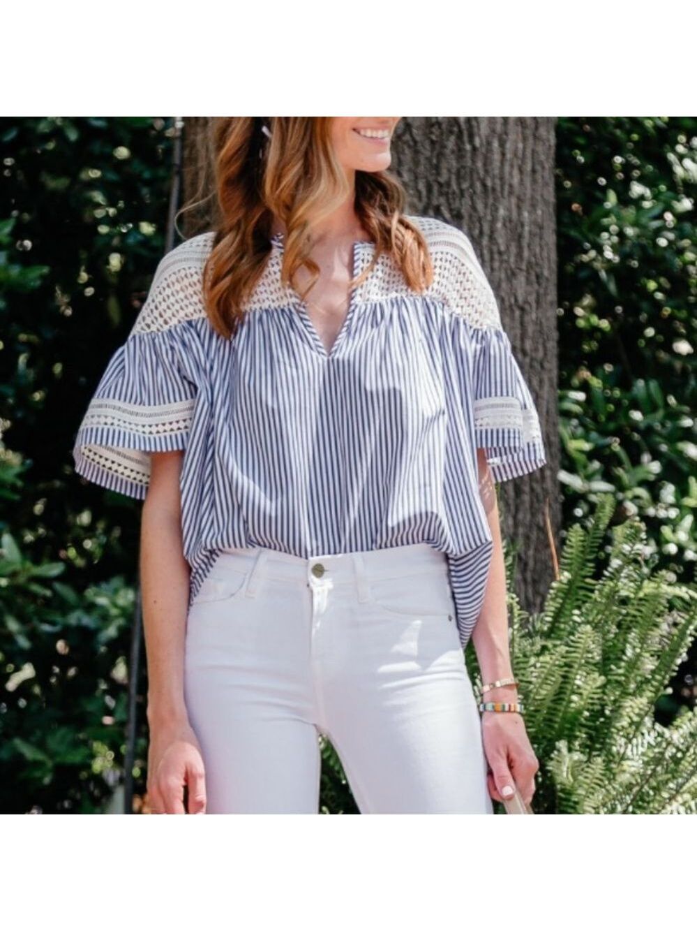 Scotch & Soda Maison Scotch Striped Lace Relaxed Top